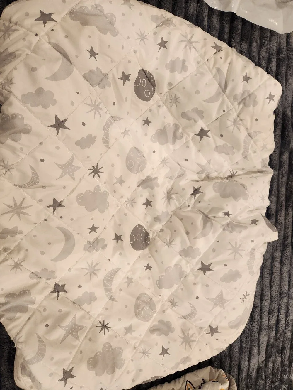 Neutral Gray Quilted Baby Play Mat - Moon & Stars Print, 3 Pack